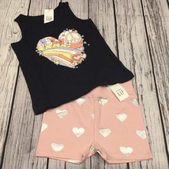 GAP Other - Baby Gap Girls 12-18 Months Heart Peace Shirt & Shorts